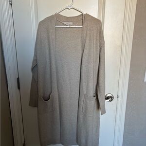 LOFT Women's Cream Open Front Long Sweater